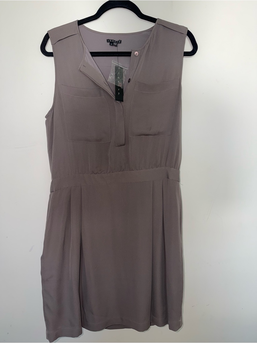 Theory Sleeveless Taupe Gray Shift Dress